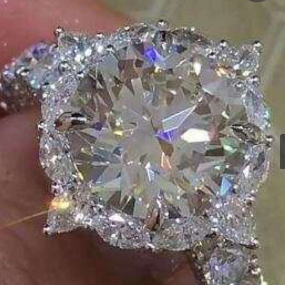 Luxury Flower 3ct AAA CZ Zircon Ring 925 - Picture 1 of 7